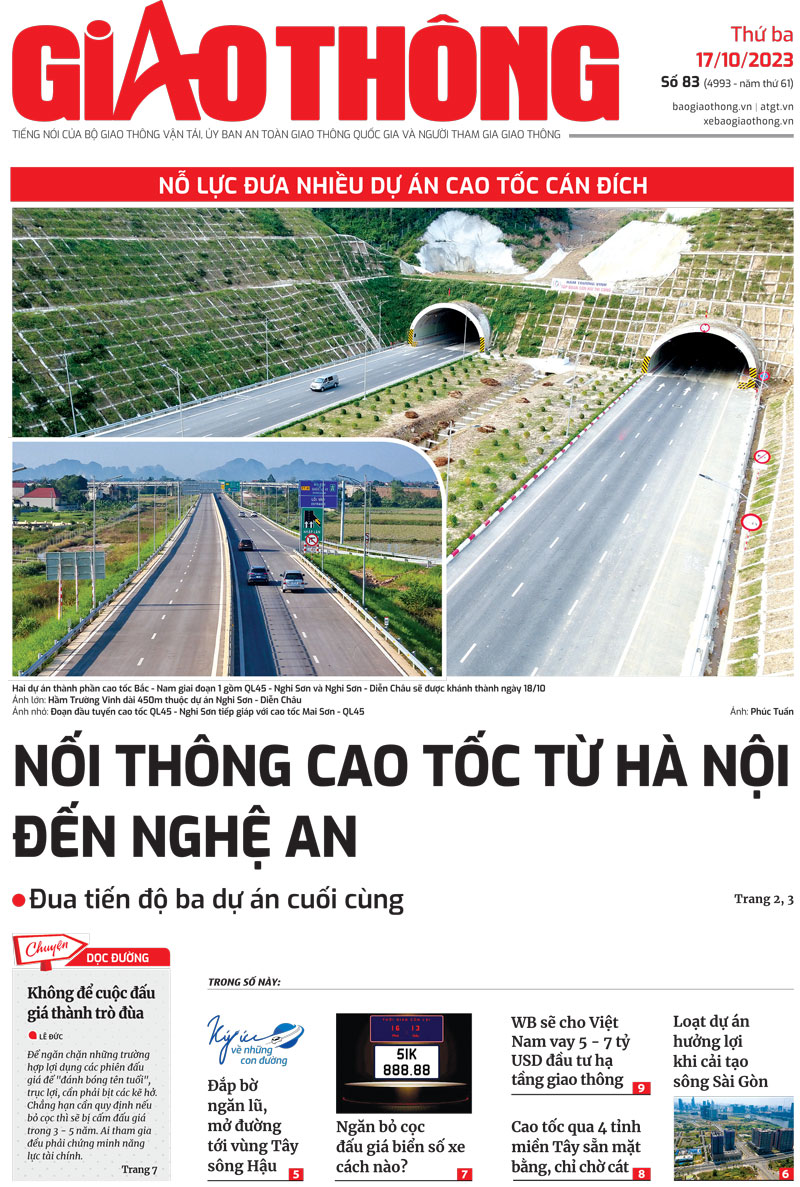 Trang nhất B&aacute;o Giao th&ocirc;ng số 83 ra ng&agrave;y 17/10/2023.