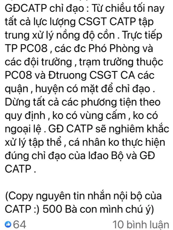 X&ocirc;n xao th&ocirc;ng tin chỉ đạo kiểm so&aacute;t nồng độ cồn của C&ocirc;ng an Hải Ph&ograve;ng bị chia sẻ tr&ecirc;n MXH - Ảnh 1.
