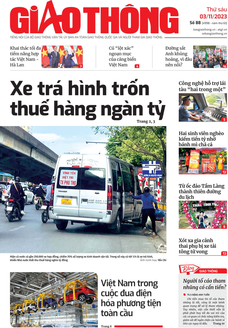 Trang nhất B&aacute;o Giao th&ocirc;ng số 88 ra ng&agrave;y 3/11/2023.