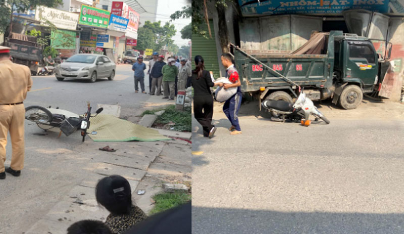 Hiện trường vụ tai nạn li&ecirc;n ho&agrave;n khiến một người đ&agrave;n &ocirc;ng đi xe m&aacute;y tử vong.
