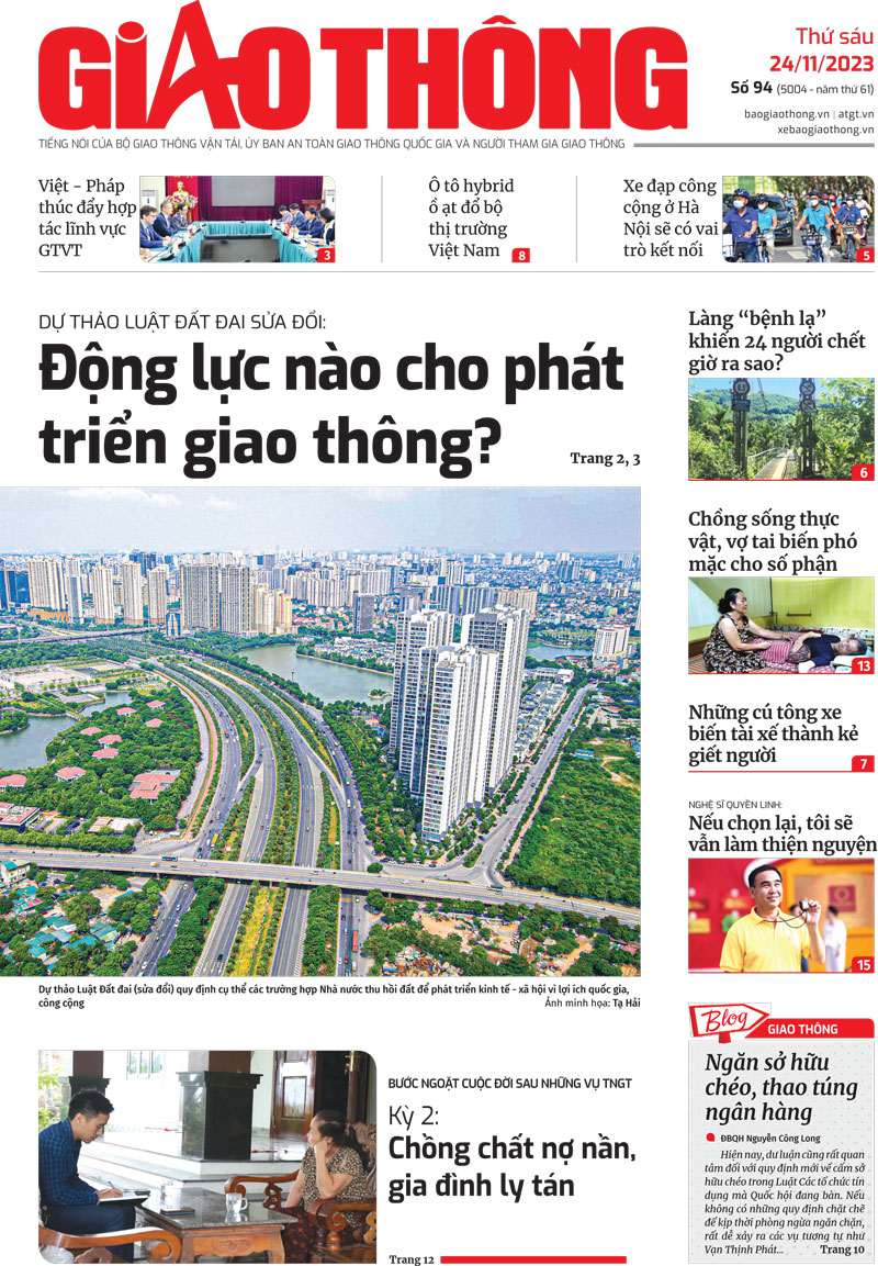 Trang nhất B&aacute;o Giao th&ocirc;ng số 94 ra ng&agrave;y 24/11/2023.