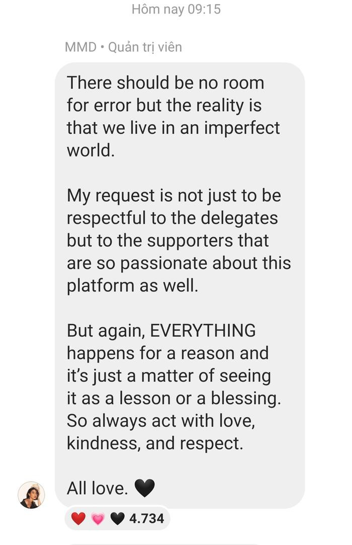 Michelle Dee lên tiếng trong tin nhắn với fan trên Instagram. Michelle Dee lên tiếng trong tin nhắn với fan trên Instagram.