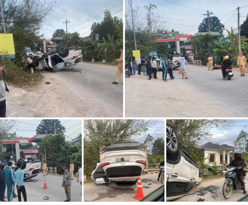 Đ&acirc;m v&agrave;o xe m&ocirc; t&ocirc; đang sang đường khiến &ocirc; t&ocirc; lật ngửa, 1 người tử vong tại Lạng Sơn - Ảnh 1.