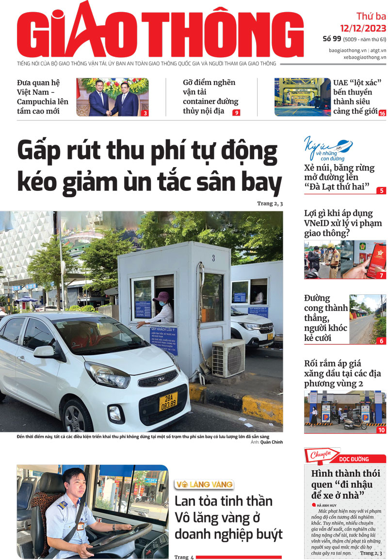 Trang nhất B&aacute;o Giao th&ocirc;ng số 99 ra ng&agrave;y 12/12/2023.