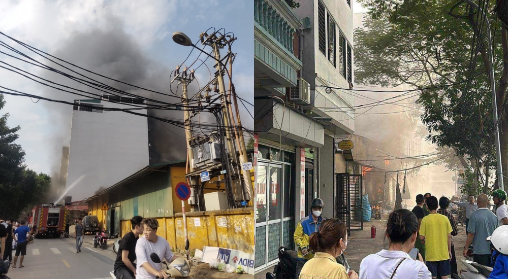 H&agrave; Nội: Ch&aacute;y lớn ở cửa h&agrave;ng phế liệu, cột kh&oacute;i cao h&agrave;ng trăm m&eacute;t - Ảnh 1.