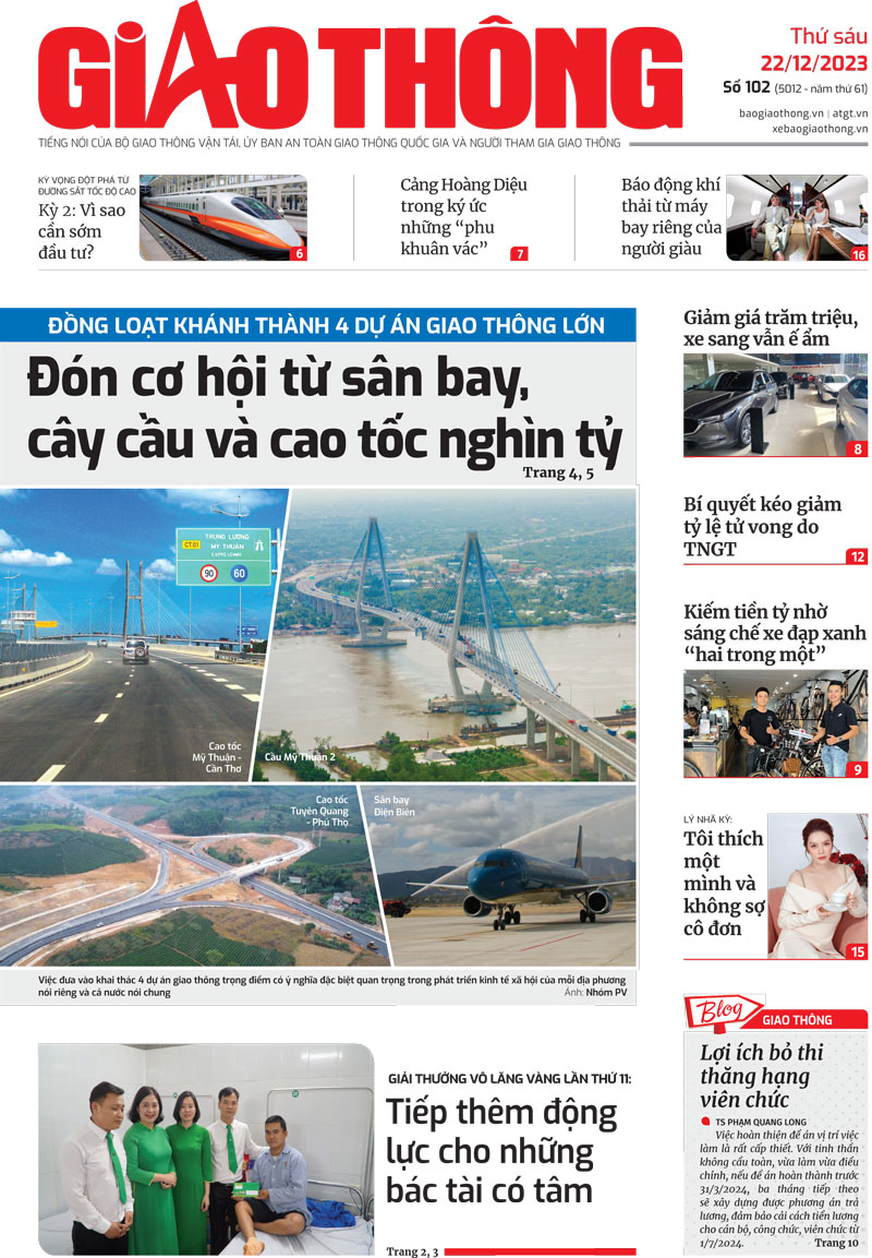 Trang nhất Báo Giao thông số 102 ra ngày 22/12/2023. Trang nhất Báo Giao thông số 102 ra ngày 22/12/2023.