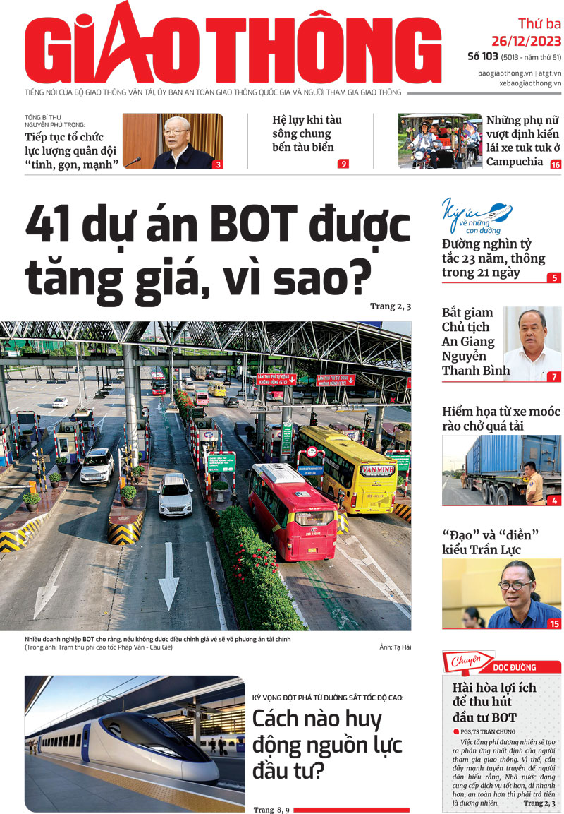 Trang nhất B&aacute;o Giao th&ocirc;ng số 103 ra ng&agrave;y 26/12/2023.
