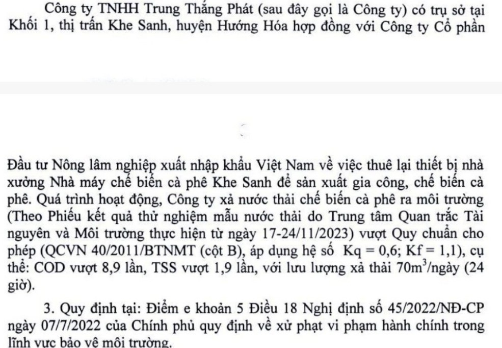 Vi phạm xả nước thải ra m&ocirc;i trường, doanh nghiệp ở Quảng Trị bị phạt 288 triệu - Ảnh 1.