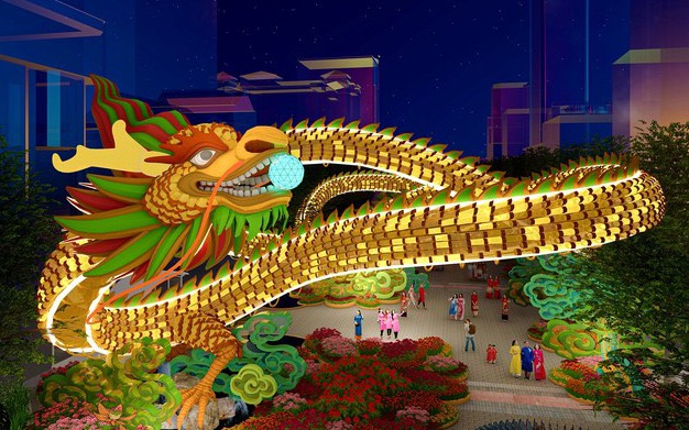 Đường hoa Nguyễn Huệ Tết 2024 c&oacute; rồng ngậm ngọc uốn lượn
