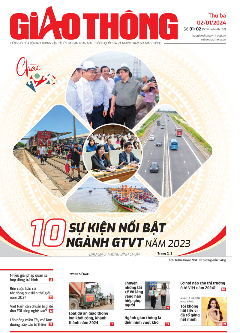 Trang nhất B&aacute;o Giao th&ocirc;ng số 1+2 ra ng&agrave;y 2/1/2024.