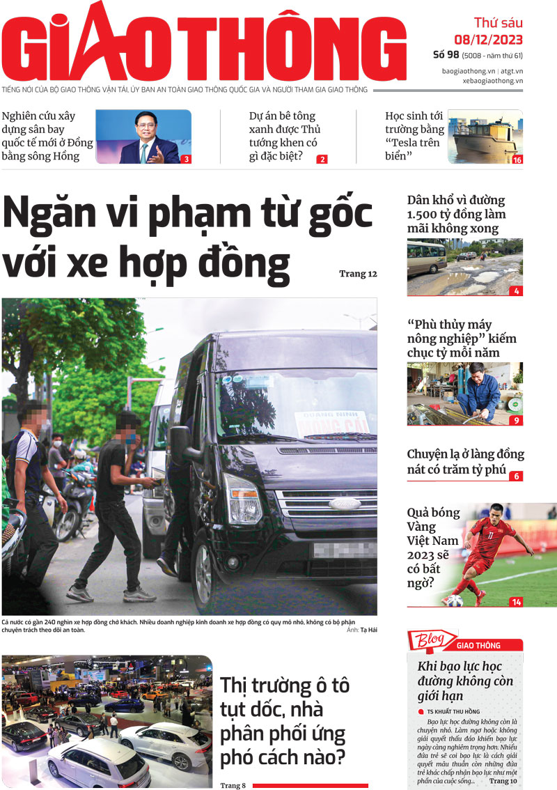 Trang nhất B&aacute;o Giao th&ocirc;ng số 98 ra ng&agrave;y 8/12/2023.