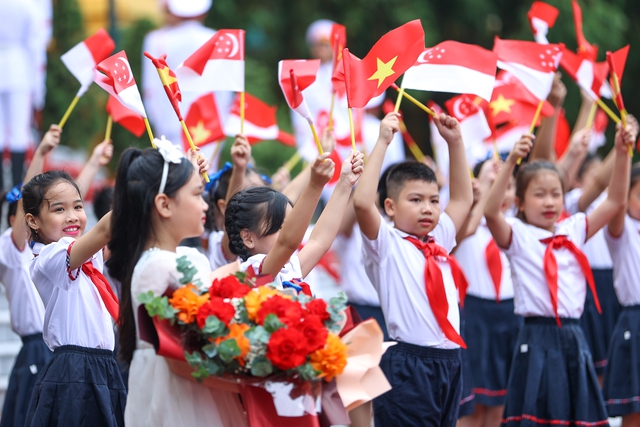 Cận cảnh Thủ tướng Phạm Minh Ch&iacute;nh chủ tr&igrave; lễ đ&oacute;n Thủ tướng Singapore L&yacute; Hiển Long - Ảnh 4.