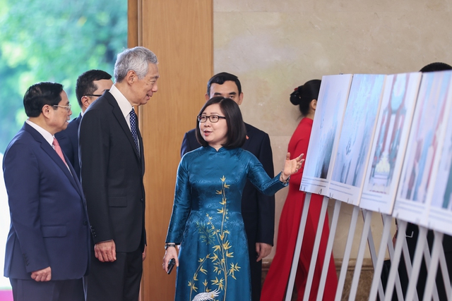 Cận cảnh Thủ tướng Phạm Minh Ch&iacute;nh chủ tr&igrave; lễ đ&oacute;n Thủ tướng Singapore L&yacute; Hiển Long - Ảnh 7.