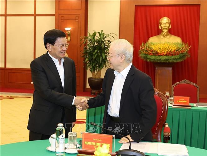 Tổng b&iacute; thư Nguyễn Ph&uacute; Trọng gặp l&atilde;nh đạo đảng Campuchia, L&agrave;o - Ảnh 3.