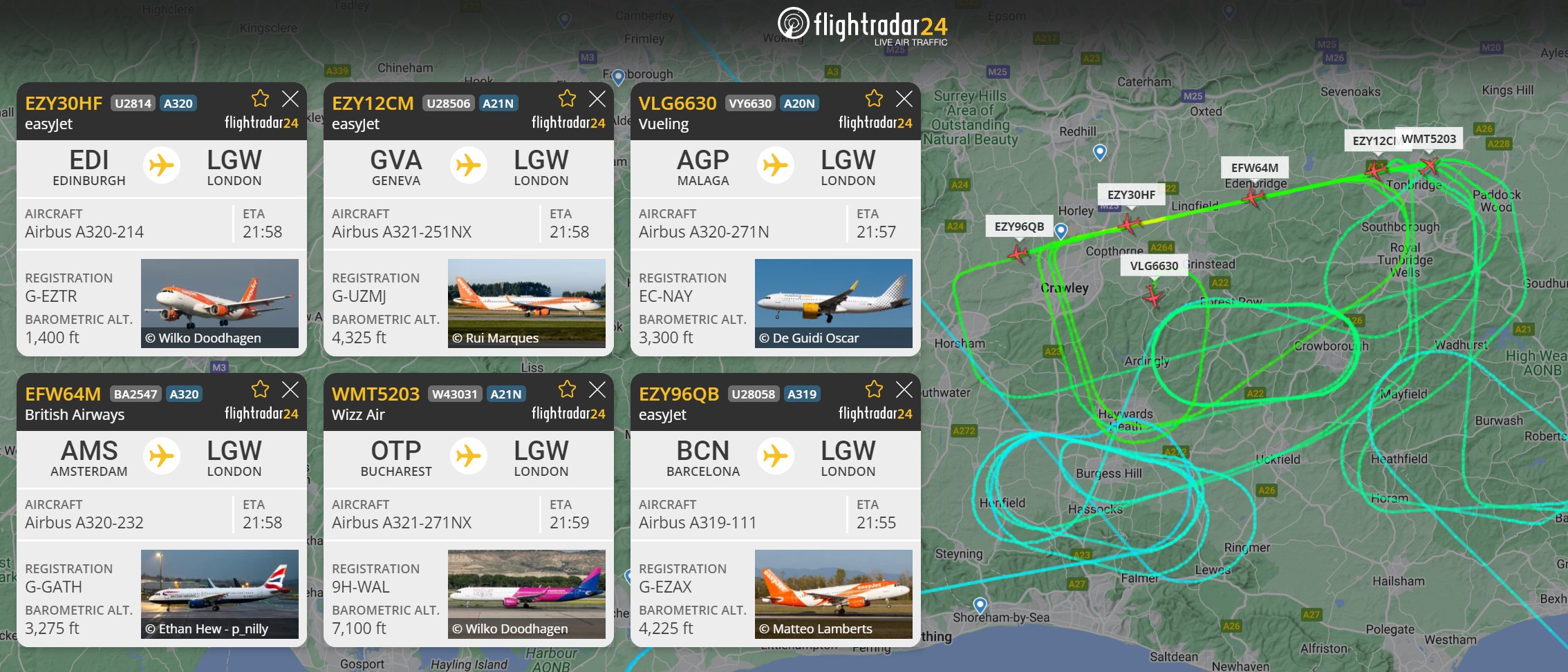 Tình trạng hỗn loạn tại sân bay Gatwick (London, Anh) được ghi lại trên bản đồ FlightRadar24, nhiều chuyến phải thay đổi điểm đến tới các sân bay tại Pháp, Hà Lan, Đức,... Tình trạng hỗn loạn tại sân bay Gatwick (London, Anh) được ghi lại trên bản đồ FlightRadar24, nhiều chuyến phải thay đổi điểm đến tới các sân bay tại Pháp, Hà Lan, Đức,...