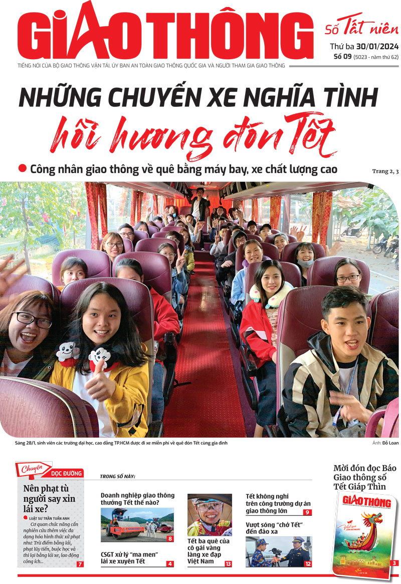 Trang nhất B&aacute;o Giao th&ocirc;ng số Tất ni&ecirc;n ra ng&agrave;y 30/1/2024.
