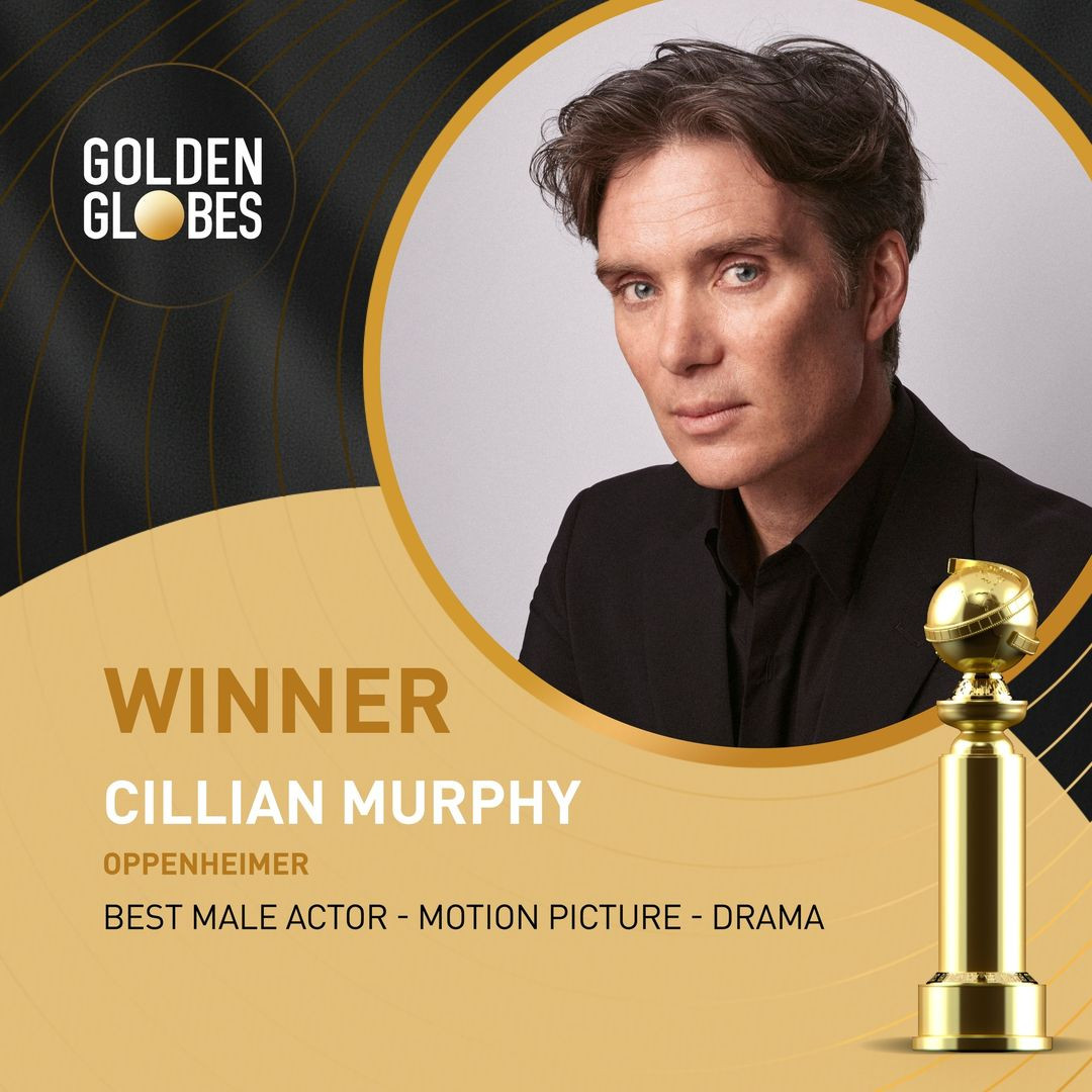 Cillian Murphy chiến thắng &ldquo;Nam ch&iacute;nh xuất sắc nhất trong phim ch&iacute;nh kịch&rdquo; tại giải Quả cầu v&agrave;ng 2024 với vai diễn trong Oppenheimer.