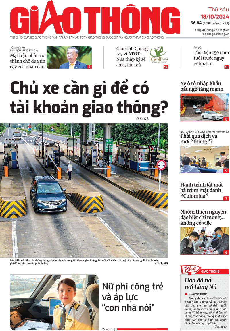Trang nhất B&aacute;o Giao th&ocirc;ng số 84 ra ng&agrave;y 18/10/2024.