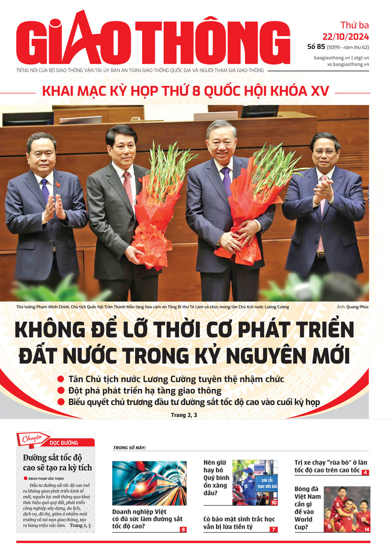 Trang nhất B&aacute;o Giao th&ocirc;ng số 85 ra ng&agrave;y 22/10/2024.