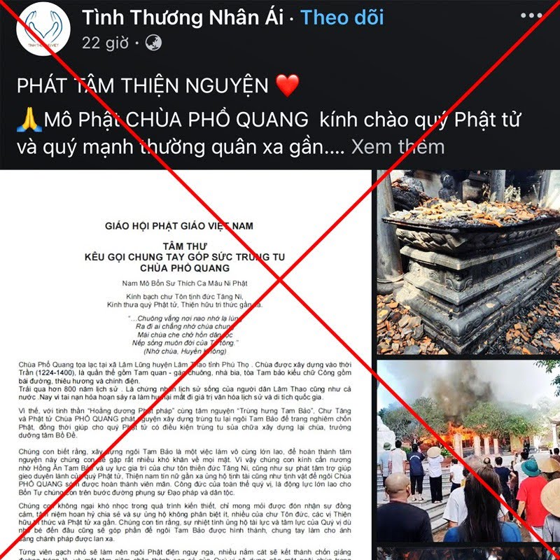Giả mạo k&ecirc;u gọi quy&ecirc;n g&oacute;p, ủng hộ ch&ugrave;a Phổ Quang bị ch&aacute;y- Ảnh 1.