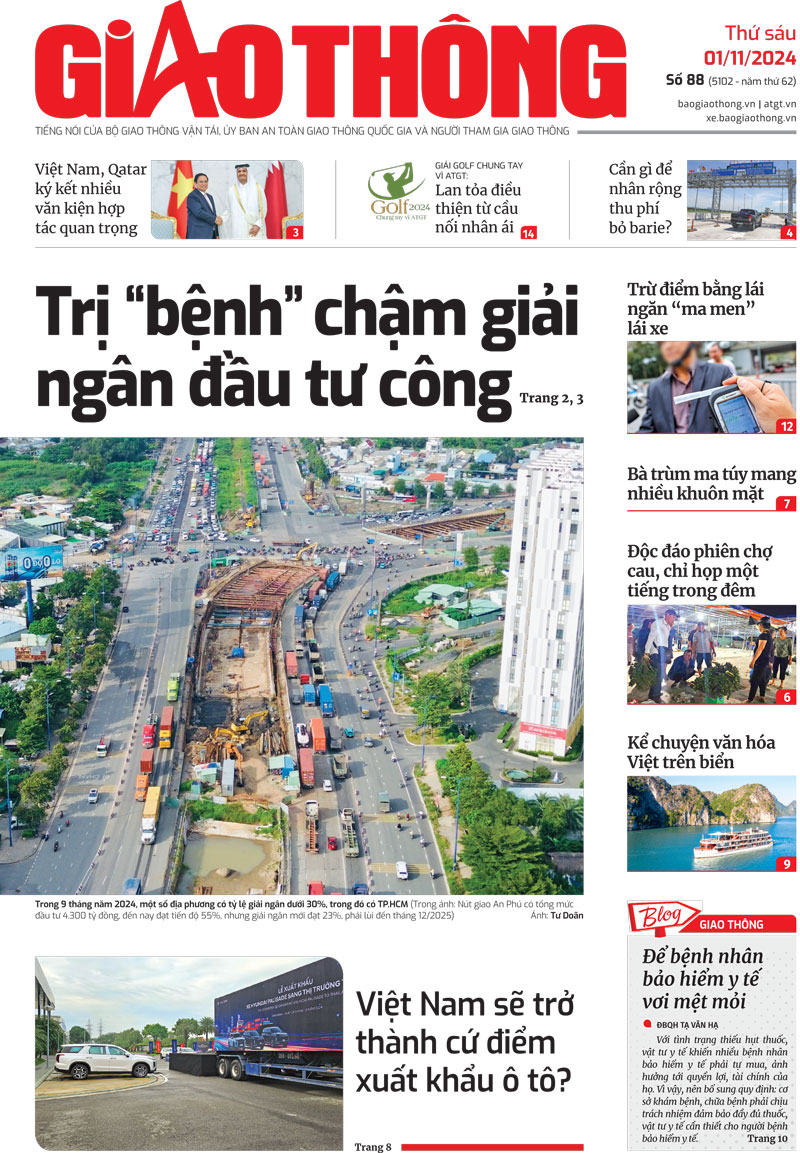 Trang nhất B&aacute;o Giao th&ocirc;ng số 88 ra ng&agrave;y 1/11/2024.