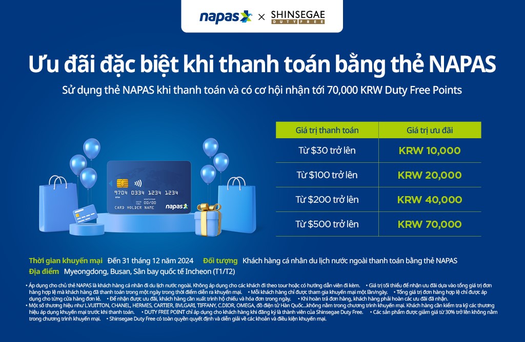 Vi vu Hàn Quốc, mua sắm thả ga với ưu đãi từ NAPAS- Ảnh 1. Vi vu Hàn Quốc, mua sắm thả ga với ưu đãi từ NAPAS- Ảnh 1.