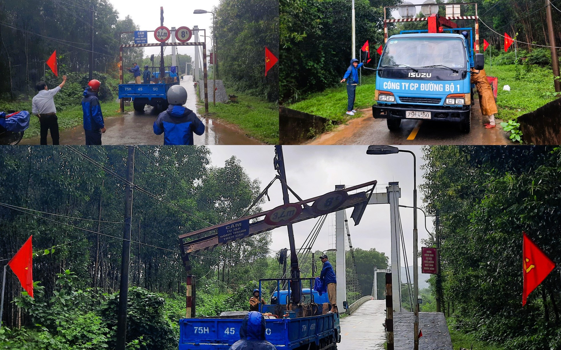 Tìm thấy một nạn nhân mất tích vụ xe rác rơi xuống sông, cách hiện trường hơn 6km- Ảnh 4. Vụ xe rác rơi sông 2 người mất tích: Cấm xe tải và xe khách qua cầu