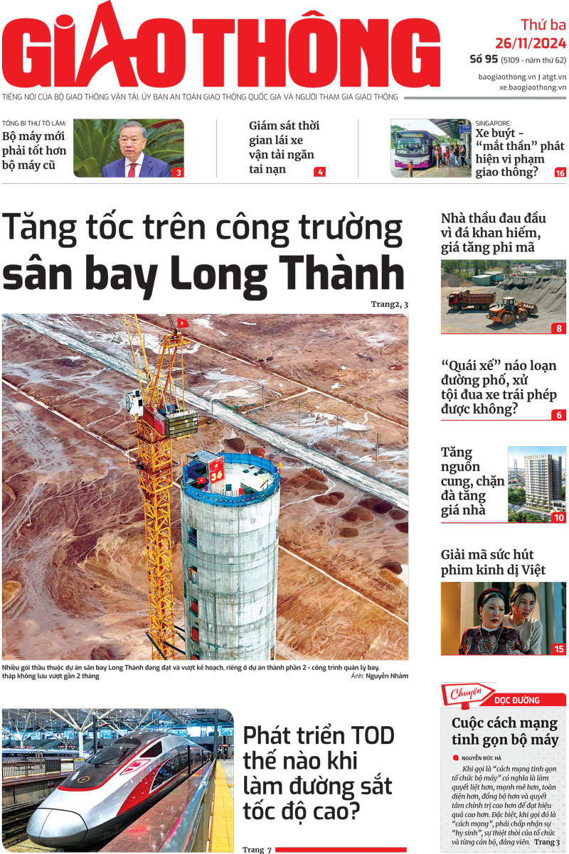 Trang nhất B&aacute;o Giao th&ocirc;ng số 95 ra ng&agrave;y 26/11/2024.