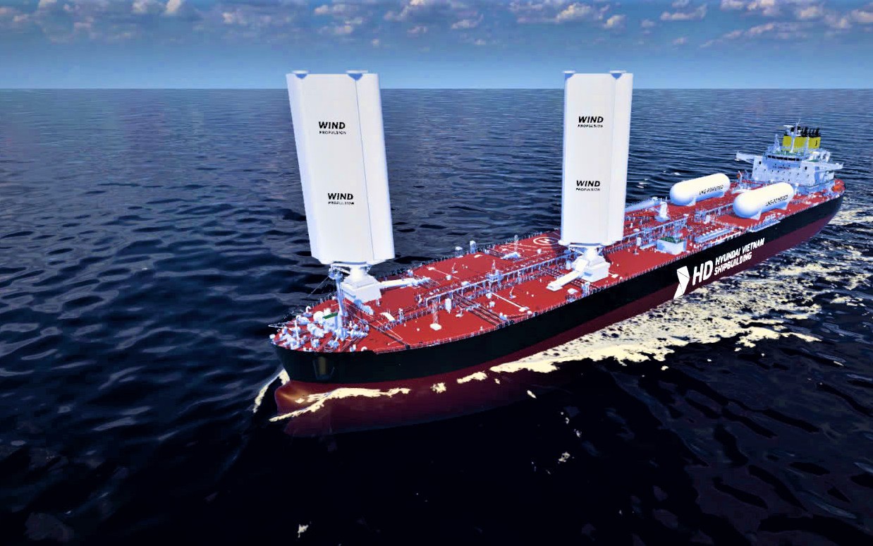 Đóng tàu HD Hyundai Việt Nam hướng đến đóng mới tàu biển thân thiện môi trường- Ảnh 4. HD Hyundai Việt Nam đóng mới 2 tàu chở dầu dùng năng lượng gió