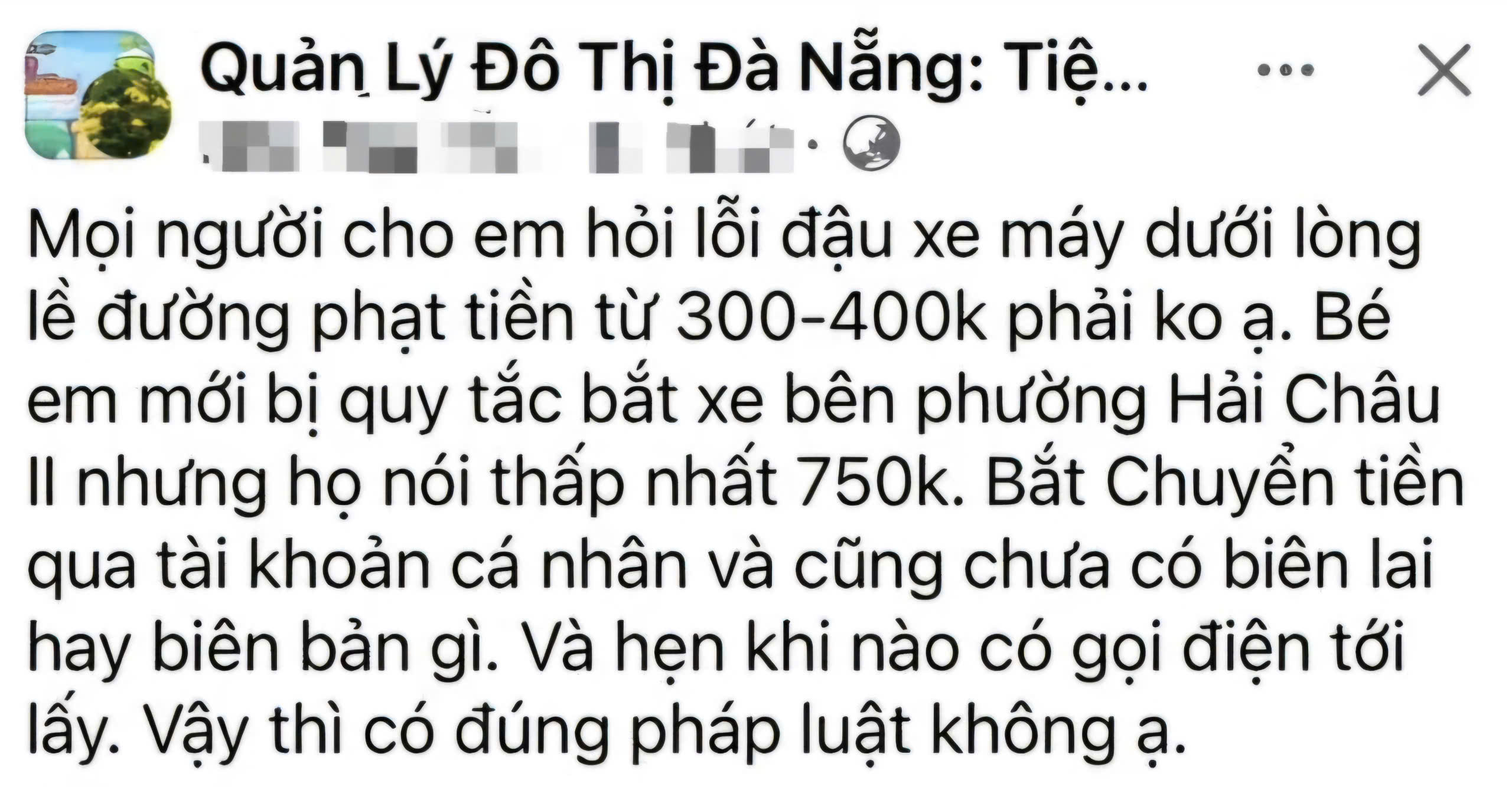 C&aacute;n bộ quy tắc đ&ocirc; thị ở Đ&agrave; Nẵng nhận tiền nộp phạt của d&acirc;n qua t&agrave;i khoản c&aacute; nh&acirc;n- Ảnh 1.