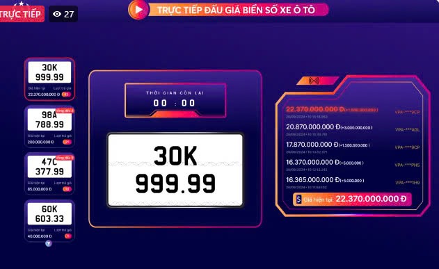 Người tr&uacute;ng đấu gi&aacute; biển số VIP 30L-999.99 đ&atilde; nộp đủ hơn 12 tỷ đồng- Ảnh 1.