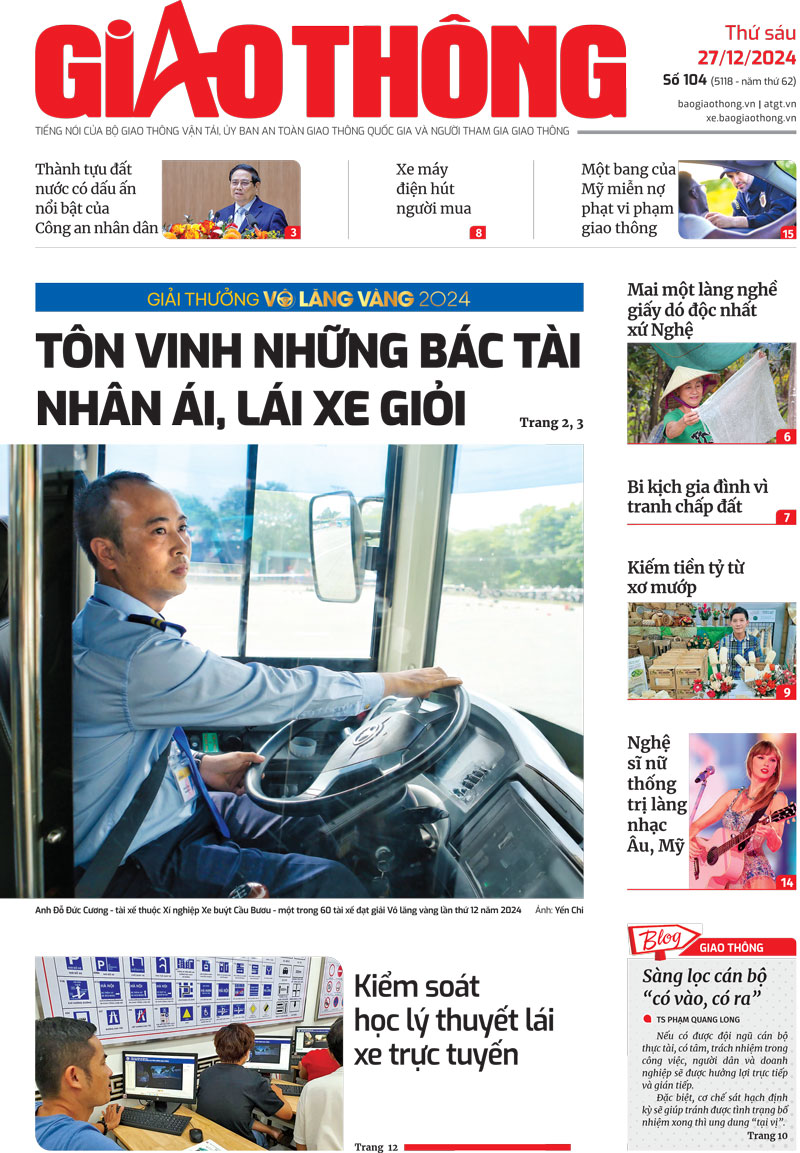 Trang nhất Báo Giao thông số 104 ra ngày 27/12/2024. Trang nhất Báo Giao thông số 104 ra ngày 27/12/2024.