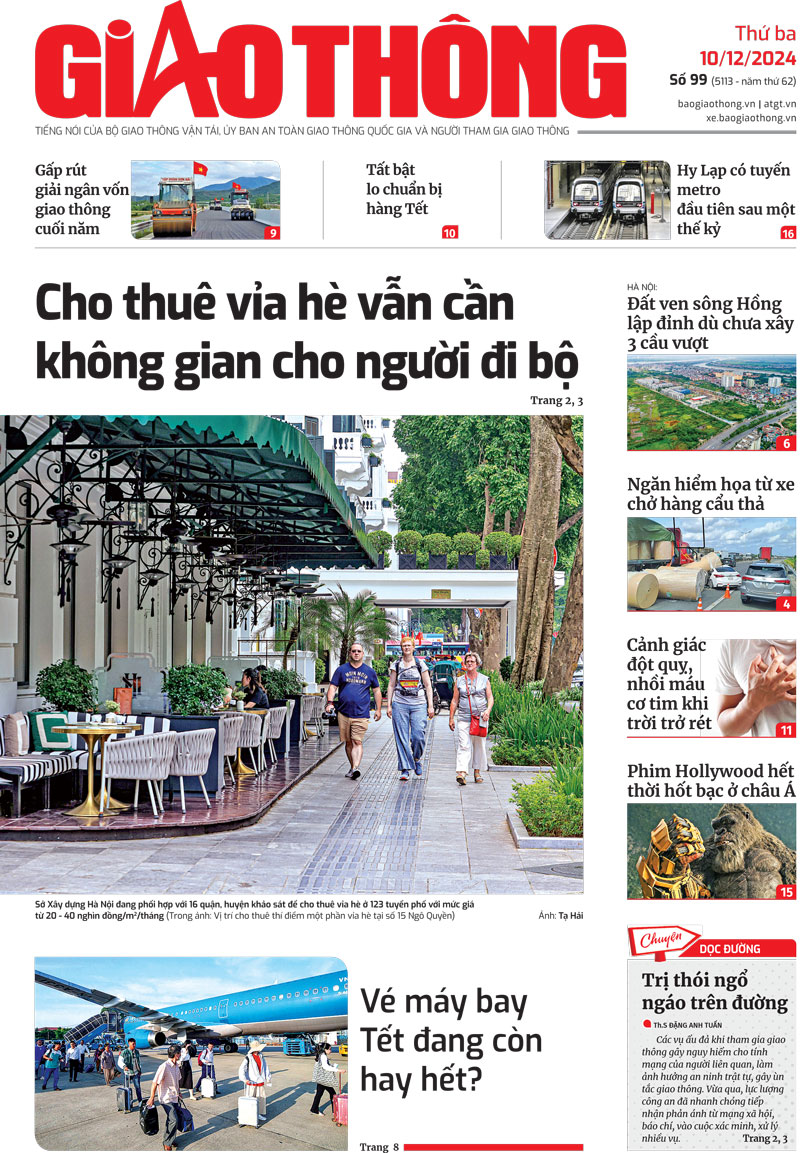 Trang nhất B&aacute;o Giao th&ocirc;ng số 99 ra ng&agrave;y 10/12/2024.