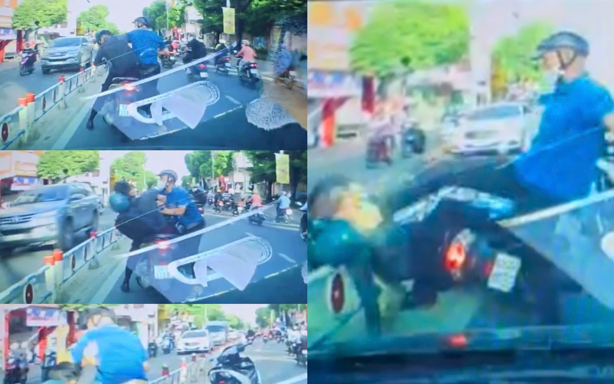 G&atilde; đ&agrave;n &ocirc;ng sấn sổ đấm, đạp li&ecirc;n tiếp v&agrave;o mặt người kh&aacute;c sau va chạm giao th&ocirc;ng