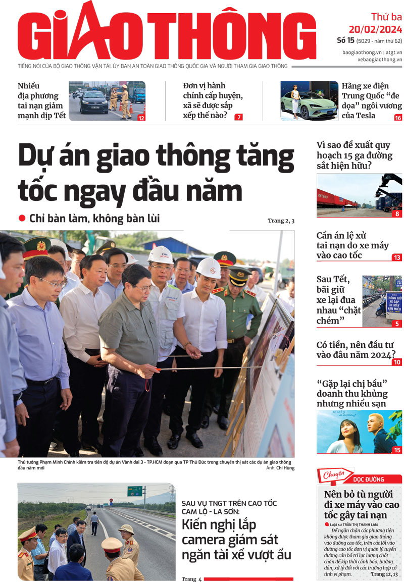 Trang nhất B&aacute;o Giao th&ocirc;ng số 15 ra ng&agrave;y 20/2/2024.