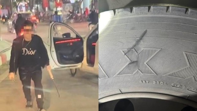 T&agrave;i xế &ocirc; t&ocirc; chặn đầu, d&ugrave;ng dao quắm ch&eacute;m lốp xe bu&yacute;t ở H&agrave; Nội đ&atilde; ra đầu th&uacute;- Ảnh 1.