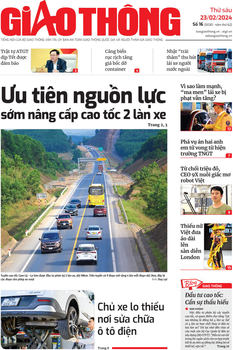 Trang nhất B&aacute;o Giao th&ocirc;ng số 16 ra ng&agrave;y 23/2/2024.