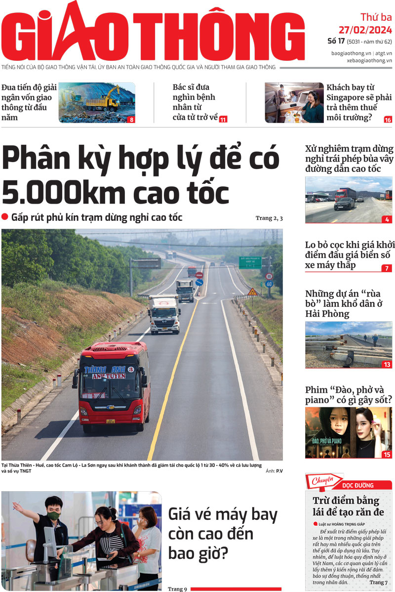 Trang nhất B&aacute;o Giao th&ocirc;ng số 17 ra ng&agrave;y 27/2/2024.