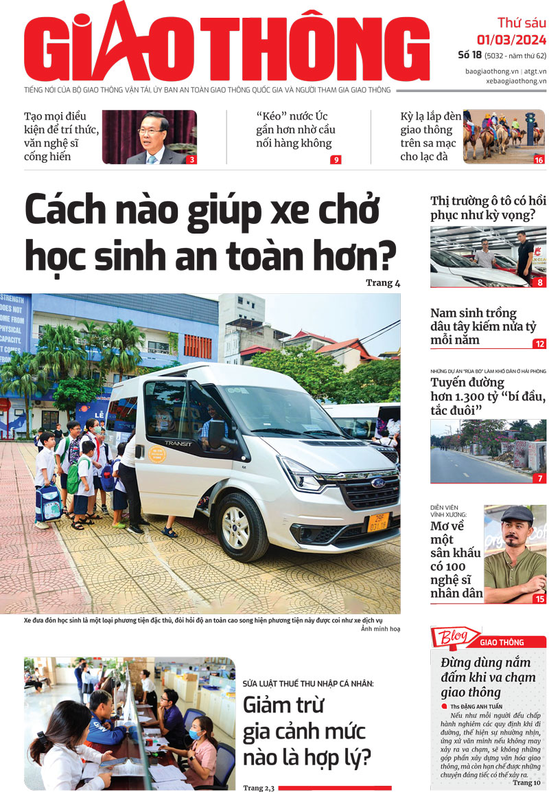 Trang nhất B&aacute;o Giao th&ocirc;ng số 18 ra ng&agrave;y 1/3/2024.