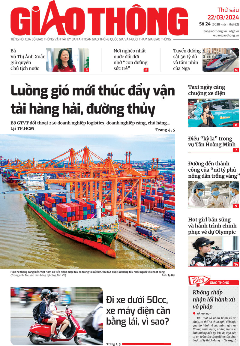 Trang nhất B&aacute;o Giao th&ocirc;ng số 24 ra ng&agrave;y 22/3/2024.