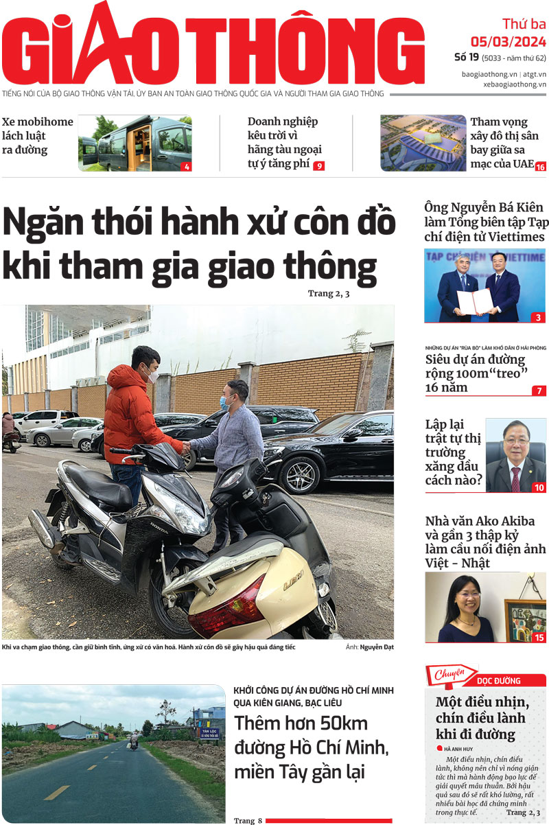 Trang nhất B&aacute;o Giao th&ocirc;ng số 19 ra ng&agrave;y 5/3/2024.