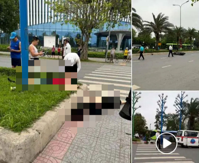 Hiện trường vụ tai nạn giao th&ocirc;ng trong khu đ&ocirc; thị ở H&agrave; Nội khiến 2 vợ chồng thương vong.