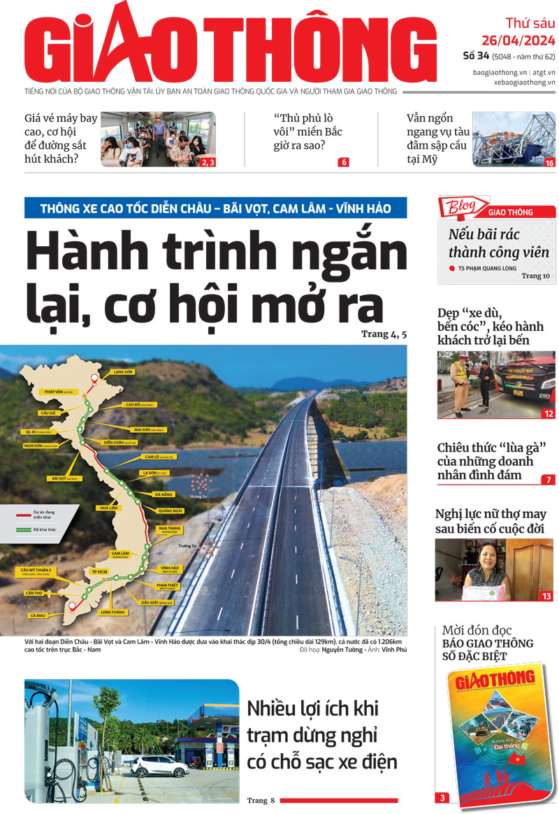 Trang nhất B&aacute;o Giao th&ocirc;ng số 34 ra ng&agrave;y 26/4/2024.