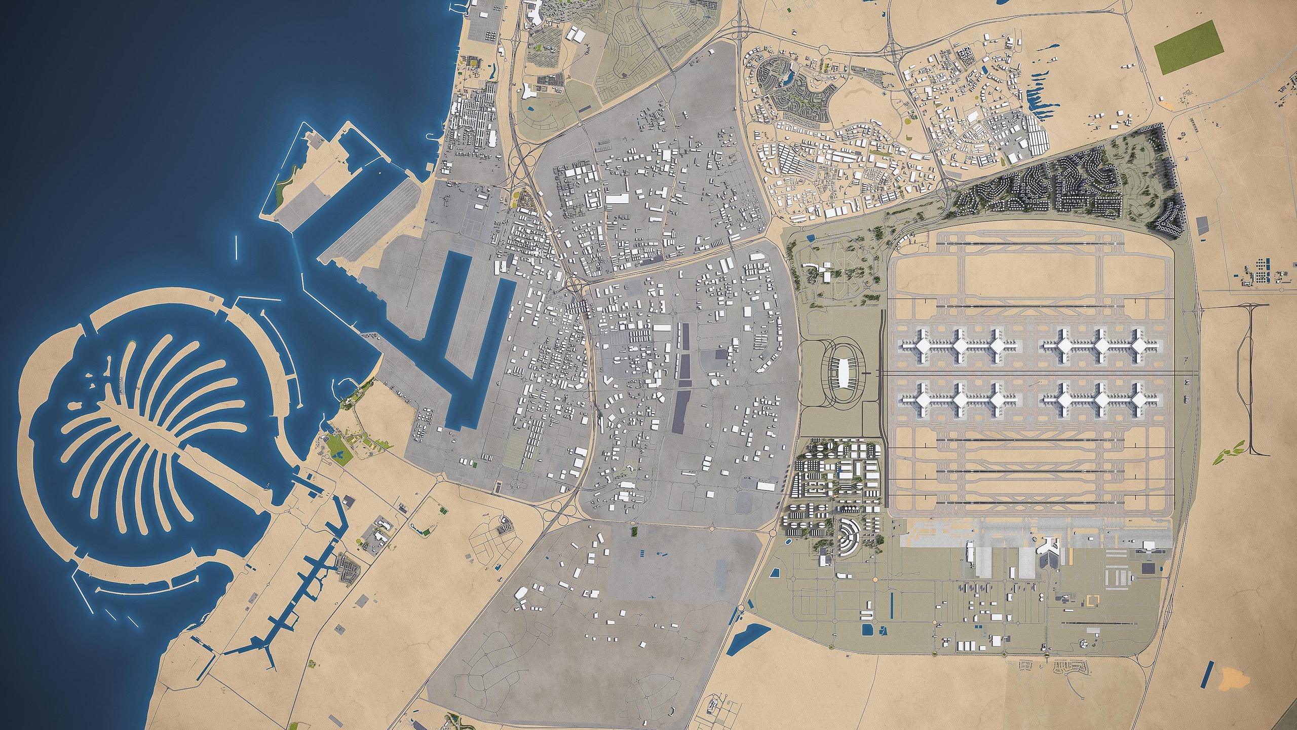 Th&agrave;nh phố s&acirc;n bay Trung t&acirc;m Thế giới Dubai được quy hoạch rộng tới 140km2, kỳ vọng l&agrave; nơi ở của hơn 1 triệu người, quy tụ những c&ocirc;ng ty h&agrave;ng đầu thế giới trong lĩnh vực hậu cầu (logistics) v&agrave; vận tải h&agrave;ng kh&ocirc;ng.