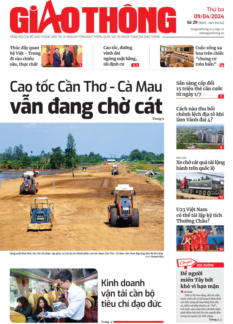 Trang nhất B&aacute;o Giao th&ocirc;ng số 29 ra ng&agrave;y 9/4/2024.