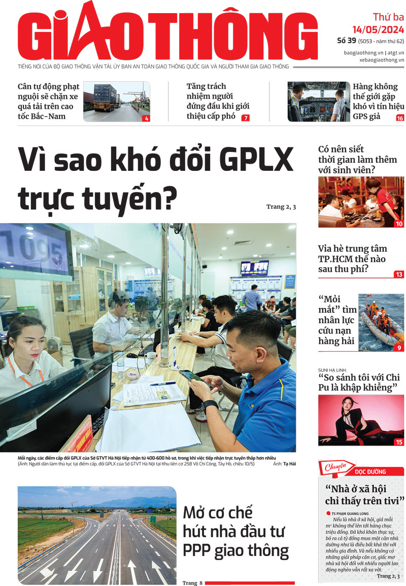 Trang nhất B&aacute;o Giao th&ocirc;ng số 39 ra ng&agrave;y 14/5/2024.