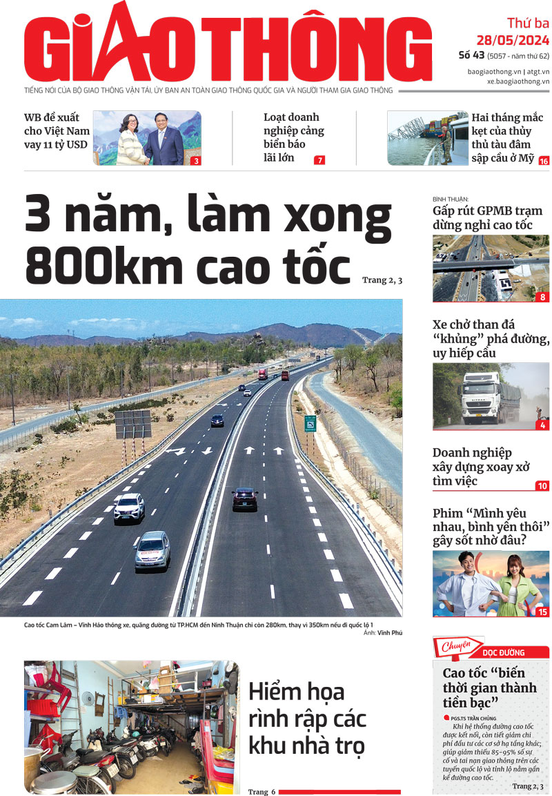 Trang nhất B&aacute;o Giao th&ocirc;ng số 43 ra ng&agrave;y 28/5/2024.
