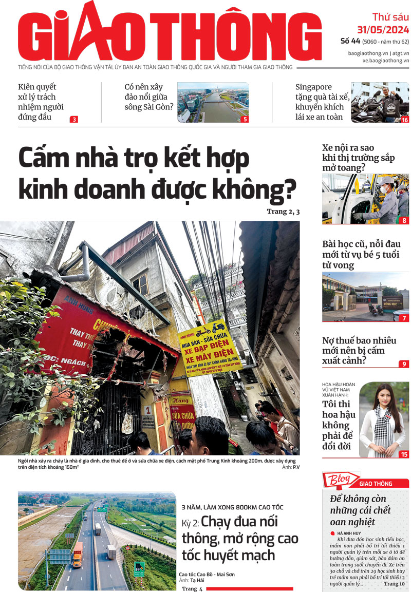 Trang nhất B&aacute;o Giao th&ocirc;ng số 44 ra ng&agrave;y 31/5/2024.