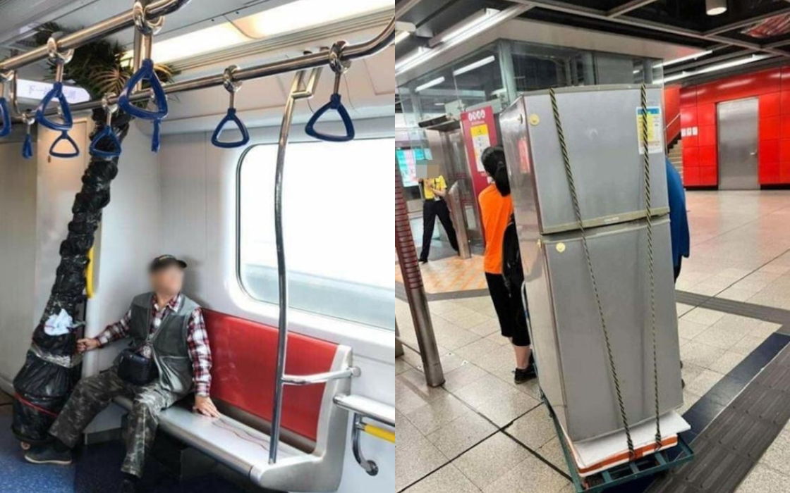 Kh&aacute;ch mang cả tủ lạnh, c&acirc;y xanh lớn g&acirc;y cản trở tr&ecirc;n c&aacute;c phương tiện c&ocirc;ng cộng. (Ảnh: SCMP)