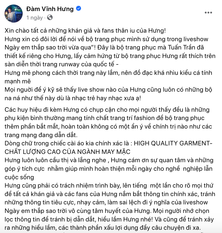 Bộ Văn h&oacute;a v&agrave;o cuộc vụ Đ&agrave;m Vĩnh Hưng c&agrave;i huy hiệu lạ khi biểu diễn- Ảnh 2.